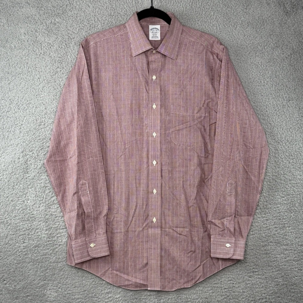 Brooks Brothers Regent Men's Button Shirt Long Sleeve Red Gingham Stripe 15.5-34